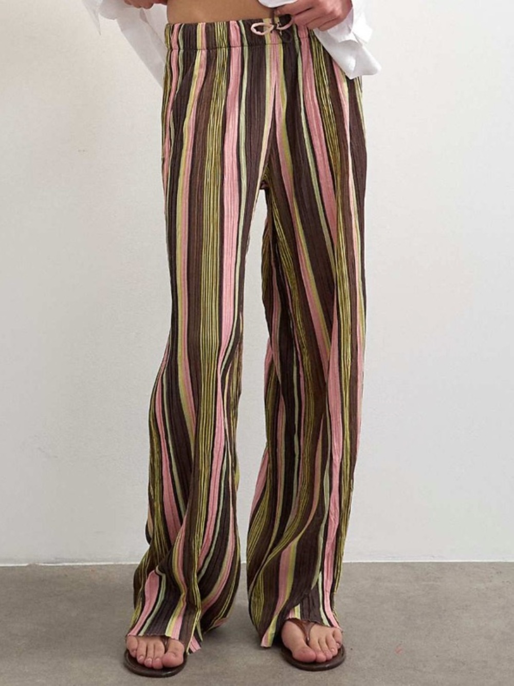 NWT ASOS Topshop Crinkle Tie-Waist Wide Leg Pants in Pink Stripe